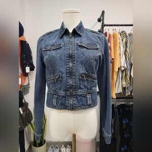 Vintage Blue Jean Jacket with Zipper Details